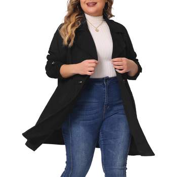 Agnes Orinda Women's Plus Size Faux Suede Notched Lapel Double Breasted Belt Trench Coats