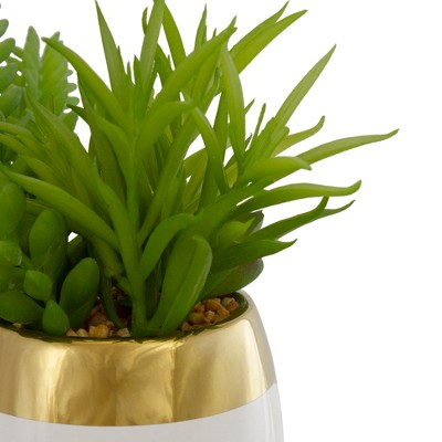 Chic 6.5" White and Gold Ceramic Potted Artificial Succulent