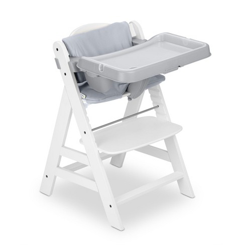 hauck AlphaPlus Grow Along White Wooden High Chair Seat with Grey Removable  Tray Table and Pad Deluxe Seat Cushion for Babies 6 Months and Up