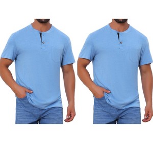INSPIRE CHIC Men's Casual Summer Short Sleeves Button Basic Henley T-Shirts 2 Packs - 1 of 4