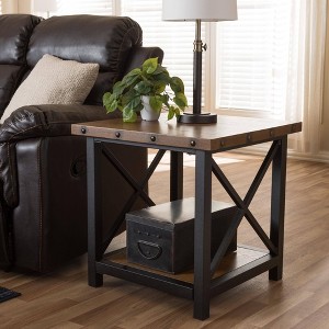 Baxton Studio Herzen Rustic Industrial Style Antique Black Textured Finished Metal Distressed Wood Occasional End Table Baxton Studio Herzen Rustic Industrial Style Antique Black Textured Finished Metal Distressed Wood Occasional End Table