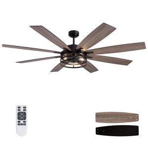 Siljoy 72-in Indoor Matte Black Caged Ceiling Fan with Light Kit Reversible Blades and 6 Spand and Remote Included - 1 of 4