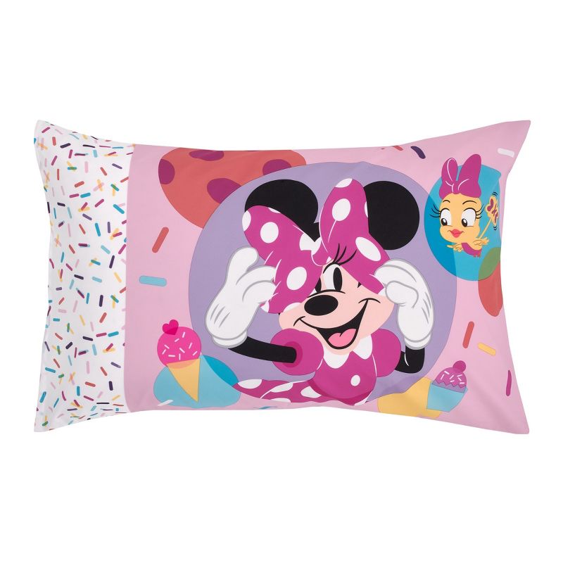Disney Minnie Mouse Let's Party Pink, Lavender, and White 2 Piece Toddler Sheet Set - Fitted Bottom Sheet and Reversible Pillowcase, 4 of 7