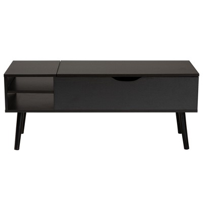Roden Modern Two-Tone Black and Espresso Rectangular Wood Coffee Table with Lift-Top Storage