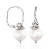 Ross-Simons 10.5-11mm Cultured Pearl and .10 ct. t.w. Diamond Drop Earrings in Sterling Silver - 3 of 4
