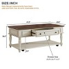 47.2" Farmhouse Coffee Table with Drawer and Lockable Wheels, White and Walnut Center Table with Shelf for Living Room -3irtyhousy - 4 of 4
