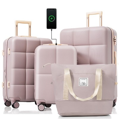Luggage Sets with USB Port and Cup Holder, Expandable Spinner Suitcase for Travel, 4 Piece Set – Cuddlewood
