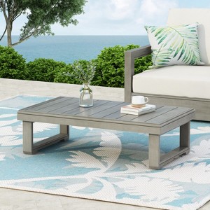 Christopher Knight Home Andrae Outdoor Acacia Wood Rectangular Coffee Table with Sled Leg - 1 of 4