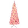 YOOCOZZ Christmas Decor- Prelit Snow Flocked Pencil Artificial Xmas Tree, Pine Realistic Branches, Warm White LED lights, Auto Open, Pink & White - 3 of 4