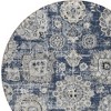 Navy Blue And Gray Floral Washable Indoor Outdoor Area Rug - 4 of 4