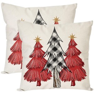 Christmas Pillow Covers 18x18 Inch Set of 2 Black Buffalo Check Red Pink Christmas Tree - 1 of 4