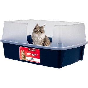 IRIS XX-Large Side Entry Cat Litter Box Open Top with High-Sided Scatter  Shield, 30" L  20" W  14" H, Navy