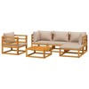 vidaXL 6 Piece Solid Acacia Wood Patio Lounge Set with Taupe Cushions – Outdoor Modular Garden Furniture Set with Sofas, Chair, Footrest, and Table - 3 of 4