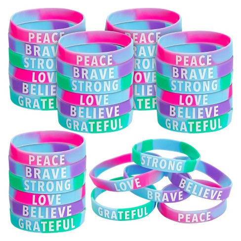 Blue Panda 36 Pack Inspirational Rubber Bracelets, Motivational