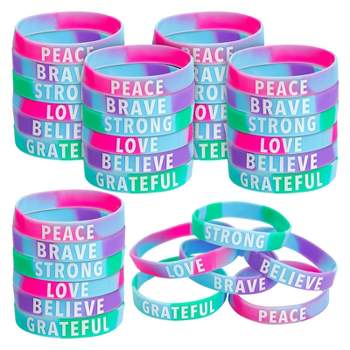 Blue Panda 36 Pack Inspirational Rubber Bracelets, Motivational Silicone Wristbands, Tie Dye Party Favors for Kids and Adults