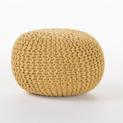 Moro Handcrafted Modern Cotton Pouf Yellow - Christopher Knight Home