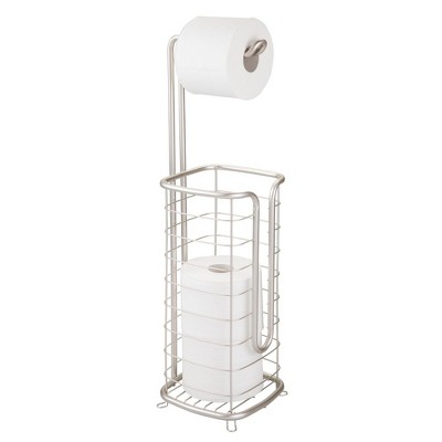 Mdesign Free Standing Toilet Paper Holder, Bamboo Lid : Target