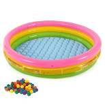 Intex 58 x 13 Inch Inflatable Sunset Glow Colorful Backyard Kiddie Pool & Small Plastic Multi-Colored Fun Ballz with Carrying Bag, 100 Pack