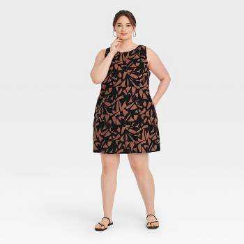 Women's Knit Plisse Midi Shift Dress - A New Day™ Brown 4x : Target