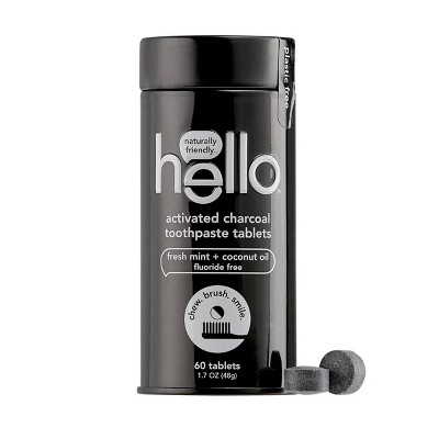hello Activated Charcoal Whitening Toothpaste Tablets, Natural Mint Fluoride Free - Trial Size - 60ct