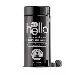 hello Activated Charcoal Whitening Toothpaste Tablets, Natural Mint Fluoride Free - Trial Size - 1.7oz