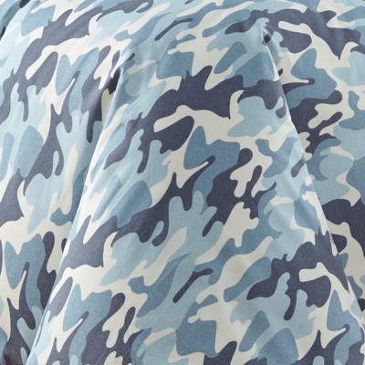 King Blue Cotton Camouflage Duvet Cover Set