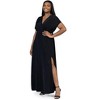 24seven Comfort Apparel Plus Size Flutter Sleeve Metallic Knit Maxi Dress Front Slit Empire Waist - 2 of 4