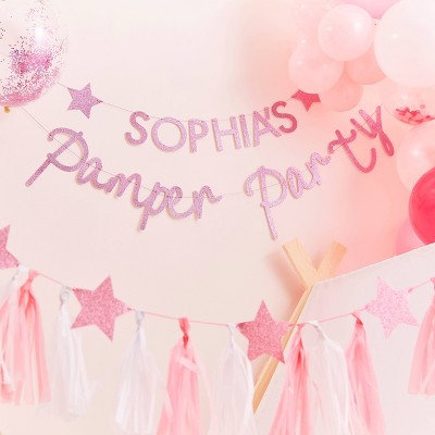 Customizable Glitter Pamper Party Banner Pink