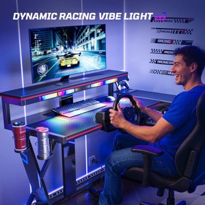 Bestier L Shape Gaming Desk, 41.6inch Large Grid Pickup Light Gaming Desk - 1 of 4