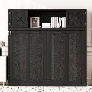 TIRAMISUBEST Full Size Murphy Bed with Storage Cabinets, Modern Design Folding Bookcase Bed Frame with Open Shelf - 1 of 4