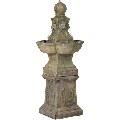 John Timberland Tuscan Outdoor Floor Water Fountain 54" High Bubbler Pedestal Lion Heads for Yard Garden Patio Deck