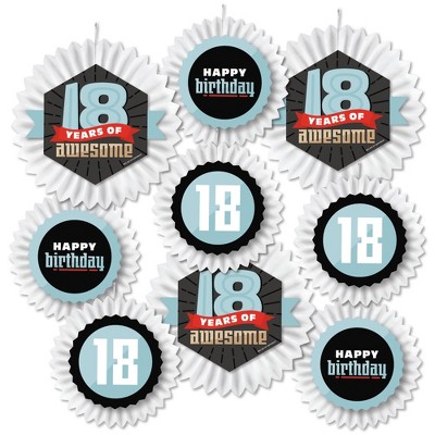 Big Dot of Happiness Boy 18th Birthday - Hanging Eighteenth Birthday Party Tissue Decoration Kit - Paper Fans - Set of 9