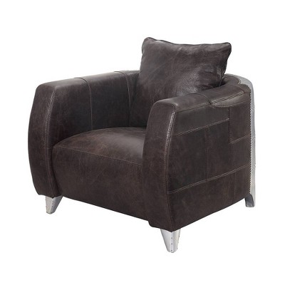 Kalona 34" Distressed Chocolate Leather and Metal Accent Chair