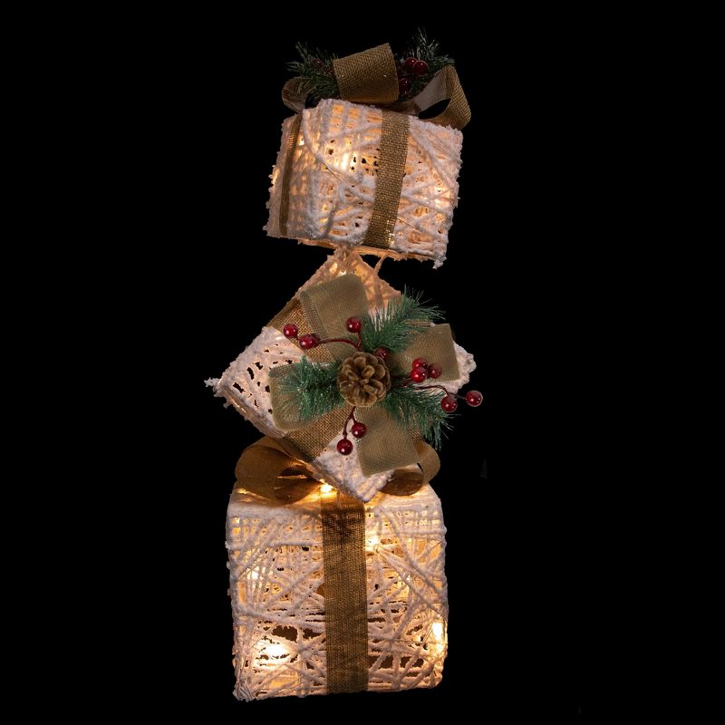 Northlight 25.25" LED Lighted White and Beige Stacked Gift Boxes Christmas Decoration, 3 of 7
