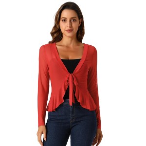 INSPIRE CHIC Women's Long Sleeves Self Tie Ruffle Mesh Casual Bolero Cardigan - 1 of 4