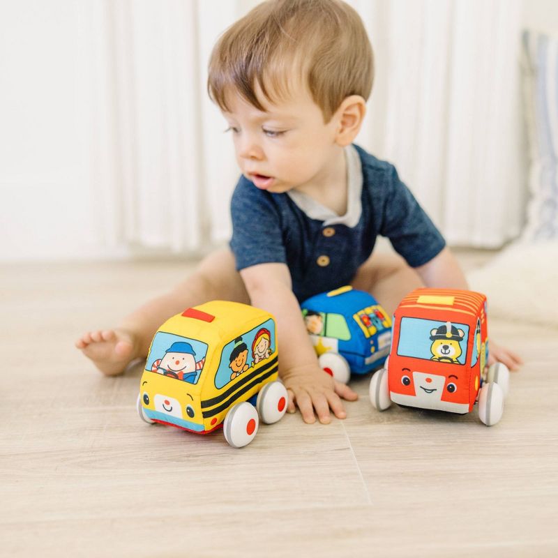 Melissa &#38; Doug K&#39;s Kids Pull-Back Vehicle Set - Soft Baby Toy Set With 4 Cars and Trucks and Carrying Case, 3 of 14