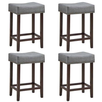 Costway Set Of 4 Nailhead Saddle Bar Stools 24'' Height W/ Fabric Seat &  Wood Legs Beige\gray : Target