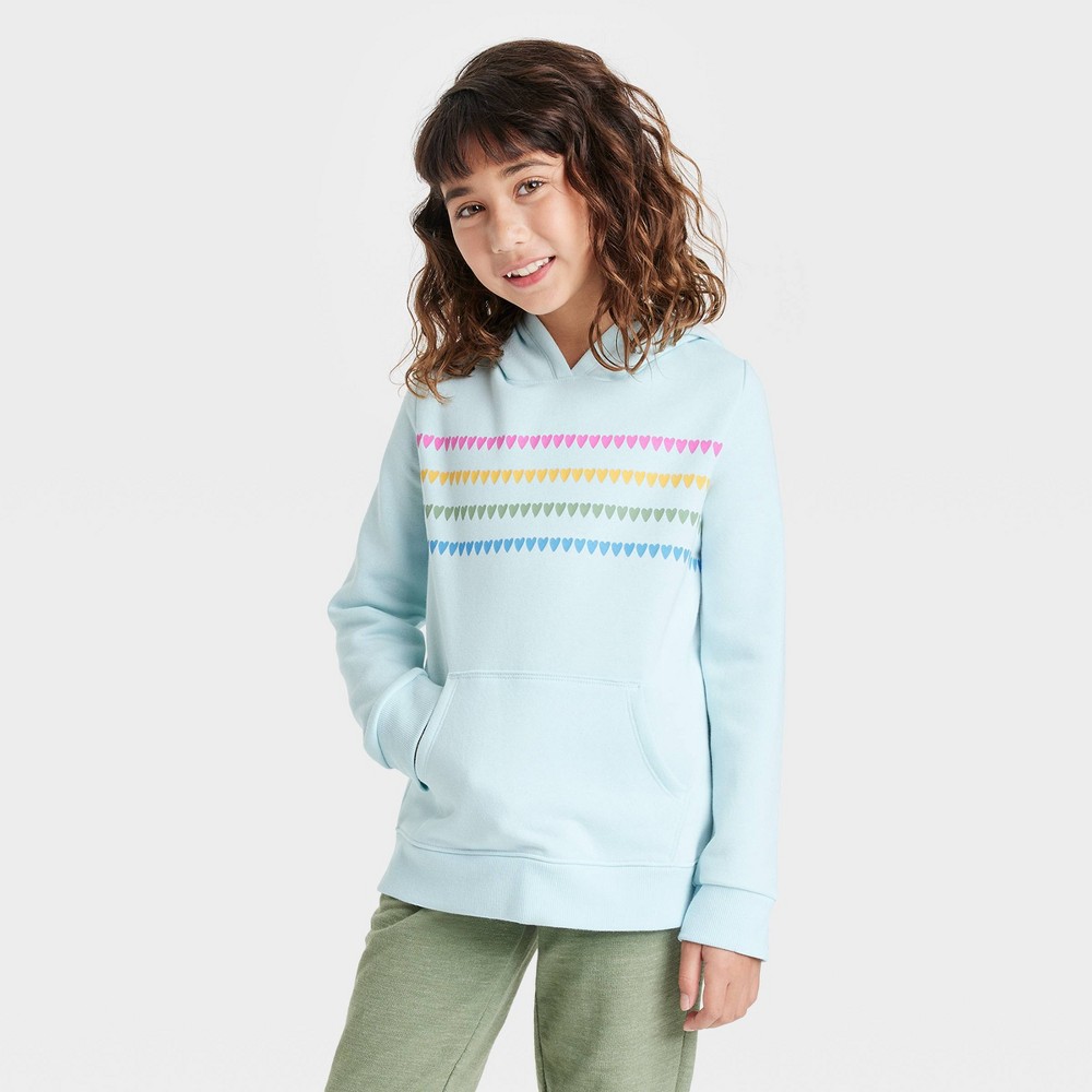 Girls' Fleece Pullover Hoodie - Cat & Jack Light Blue M