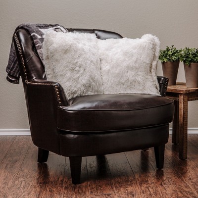 Chanasya Solid White Longfur Fuzzy Faux Fur Square Throw Pillow Covers - 2 Pieces - 18" x 18”