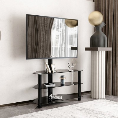 35.4 Inch Multi-Function TV Stand Holds Up To 110 LBs Height Adjustable Swivel Bracket With 3 Layers Storage Shelves