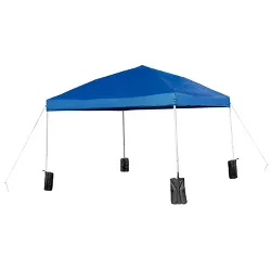 Flash Furniture 10'x10' Blue Pop Up Event Straight Leg Canopy Tent with Sandbags and Wheeled Case