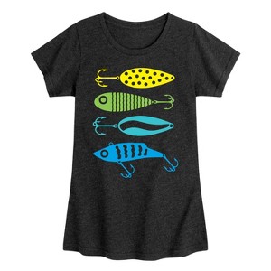 Girls' - Instant Message - Fishing Lures Fitted Short Sleeve Graphic T-Shirt - 1 of 4