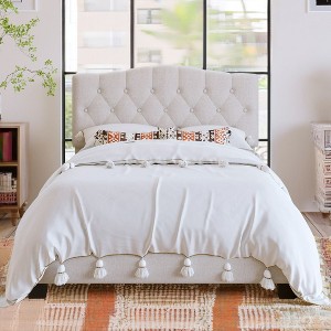 NicBex Upholstered Platform Bed Frame with Curved Tufted Headboard,Linen Bed Frame for Bedroom,Beige - 1 of 4
