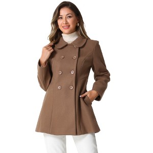 INSPIRE CHIC Women's Christmas Peter Pan Collar Double Breasted Long Trench Winter Pea Coat - 1 of 4