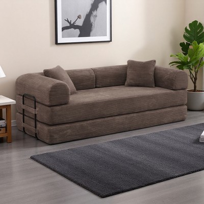 77.9" Corduroy Convertible Sofa Bed with Folding Mattress