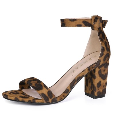 Allegra K Women's High Heels Ankle Strap Chunky Sandals Leopard 7 : Target