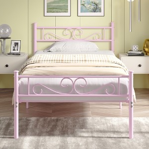 VECELO Metal Platform Bed Frame Simple Mattress Foundation with Vintage Headboard & Footboard - 1 of 4