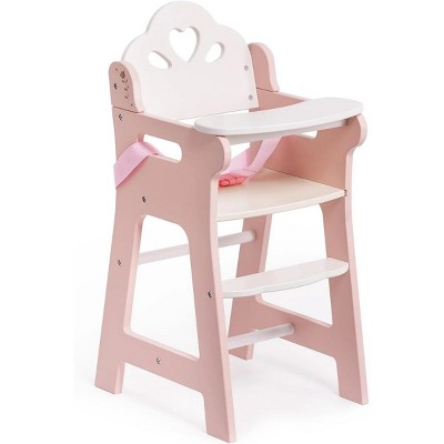 ROBOTIME Doll Furniture Baby Doll High Chair, Pretend Play High Chair with Seat Belt, Dollhouse Furniture Accessories, Pink, 11"*9.8"*20"