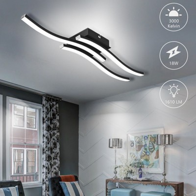 LLHZSY Modern Flush Mount Ceiling Light Fixture 18" Wide 3-Light Curved LED Fixture for Bedroom Kitchen Living Room Home-6000K,Black