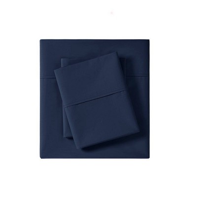 Queen Solid  Peached 100% Cotton Percale Sheet Set Navy